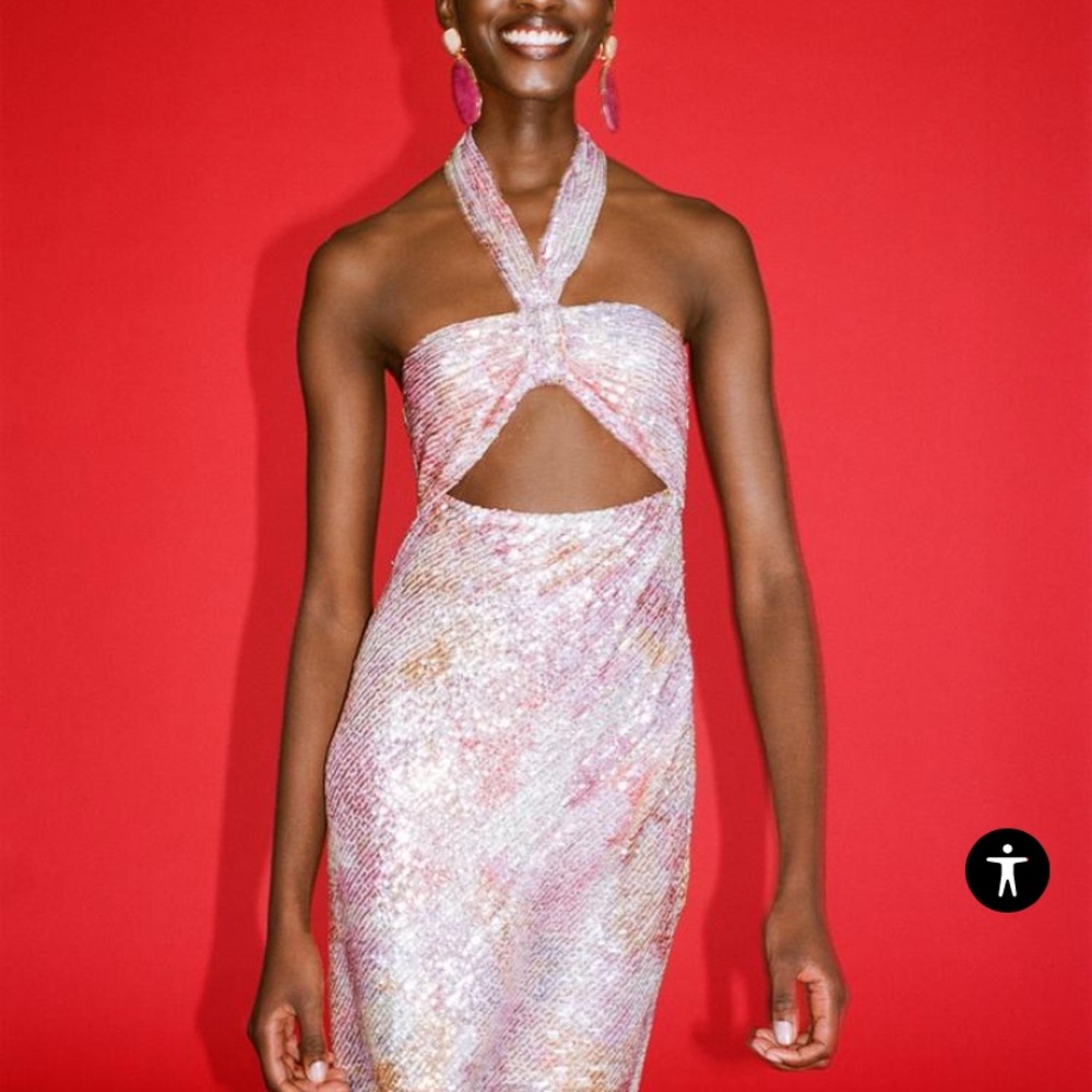 Sequin Knotted Halter Dress Zara